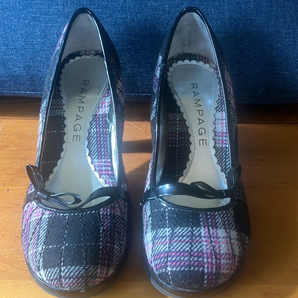 Rampage Black and Pink Plaid Heels with Elegant Design